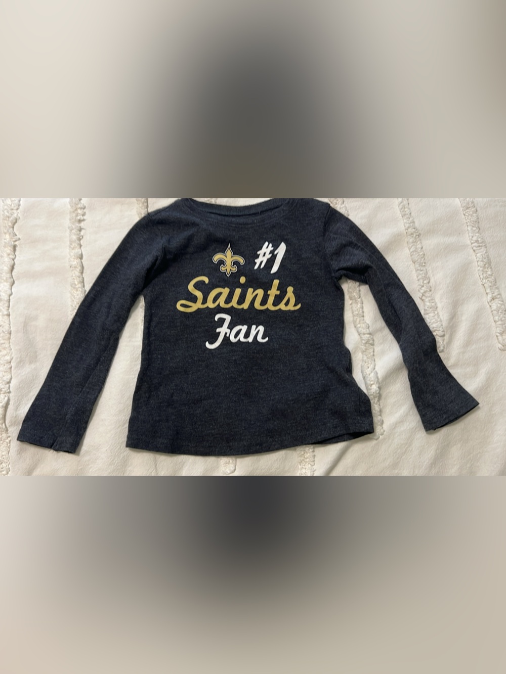 NFL Kids Long-Sleeve Saints Fan Top - Navy, Gold, White